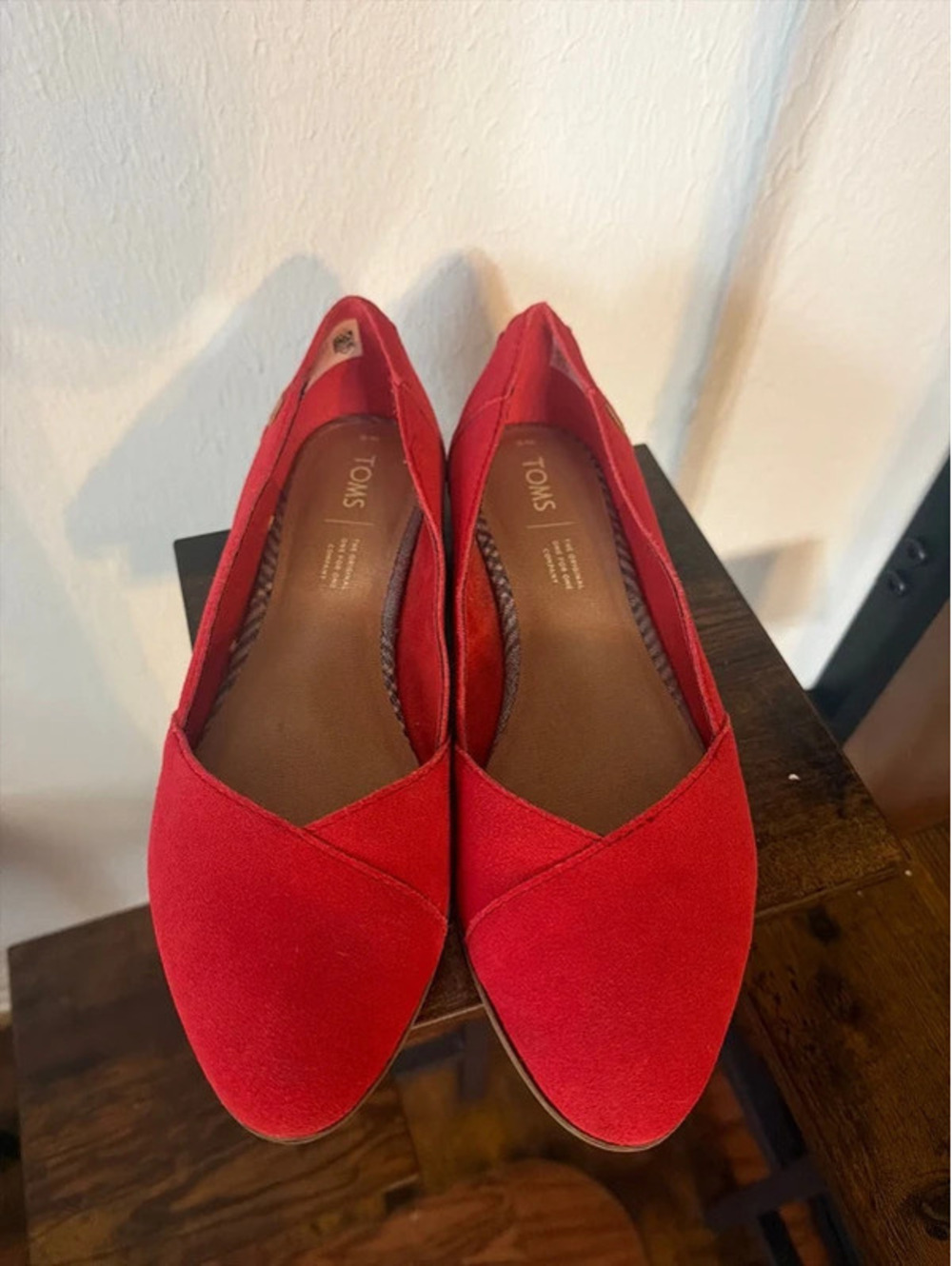 TOMS Red Suede Pointed-Toe Flats